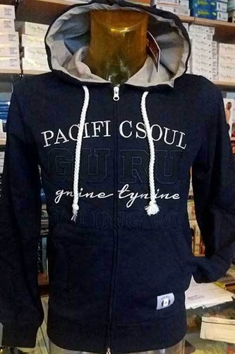 Felpa uomo Guru aperta zip con logo ricamato, tasche e cappuccio art G991056 - Picture 1 of 3