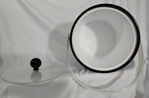 Vintage Black MCM Vinyl Ice Bucket with Clear Lucite Lid & Handle Taiwan 7” - Picture 2 of 6
