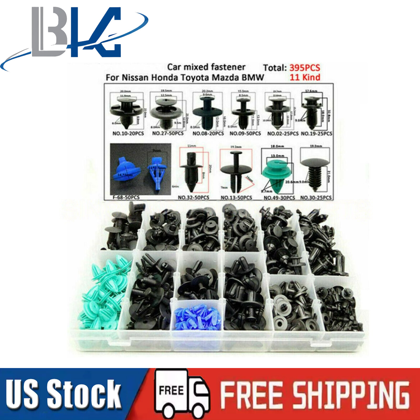 395PCS 6-10mm Universal Car Fastener Kit for Door Trim Panel Clip Bumper Rivet Retainer