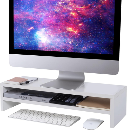 BEYGORM Monitor Stand Riser White, 21.6 Inch 2 Tiers Wood Desk Shelf Computer Sc - Photo 6/12