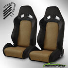 Universal Black+Gold I-pattern Pvc Reclinable Racing Seats Pair Left/Right