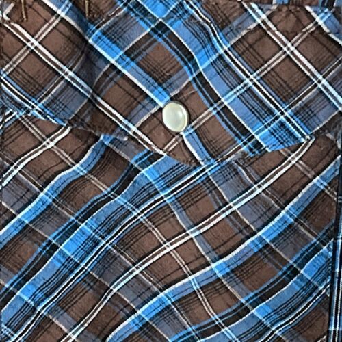 Camicia western Wrangler uomo 2XL marrone a quadri perle a scatto cowboy vintage casual - Foto 3 di 6
