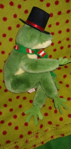 DOUGLAS CO. CUDDLE TOYS Vintage 14" Peluche Rana di Natale in Top Hat & Sciarpa - Foto 2 di 4