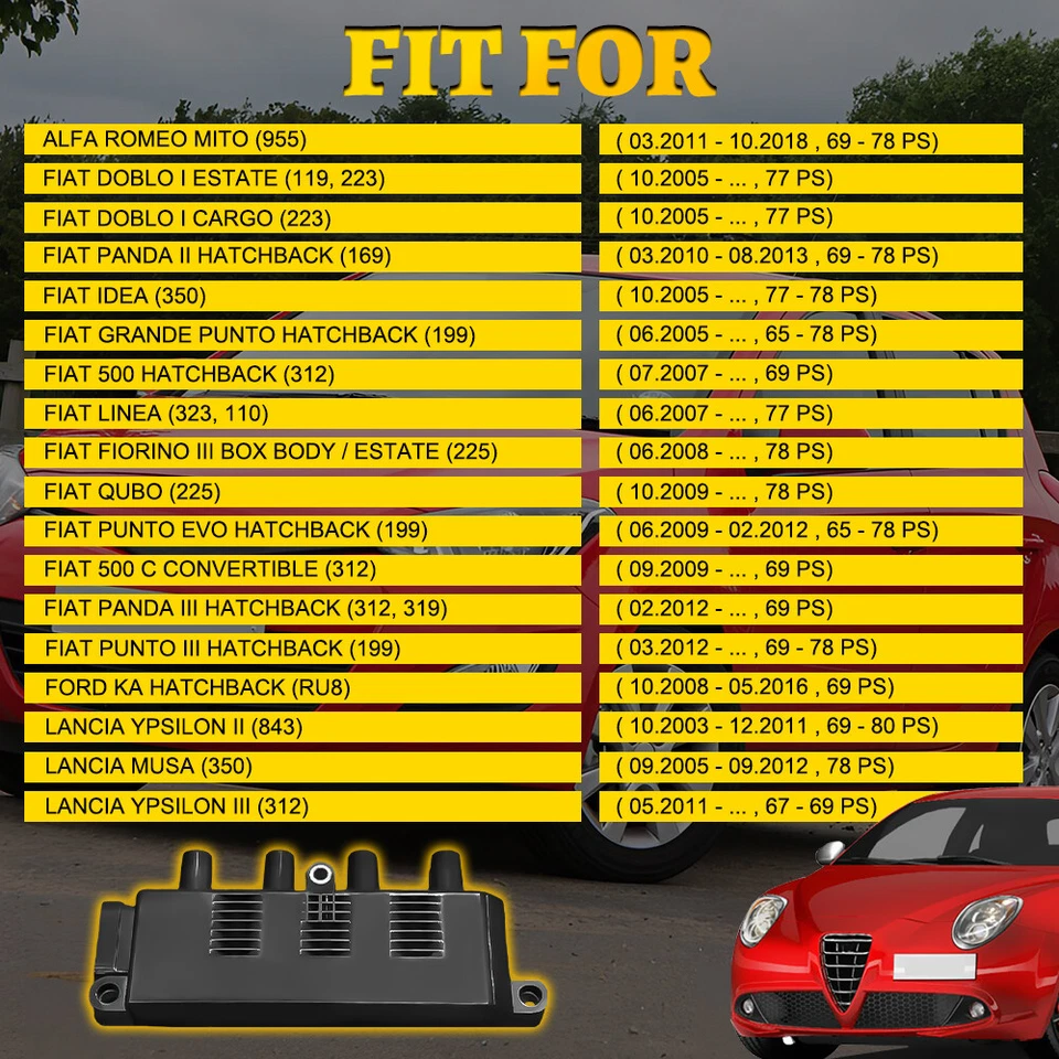 For Ford Ka Mk2 Fiat 500 1.2 Petrol 2008-2016 Ignition Coil Pack 9S5112029Aa 1X - Image 3 of 4