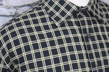 SCOTT BARBER Luxurious Men's Shirt All Cotton Black Tan Plaid Spread Collar XL