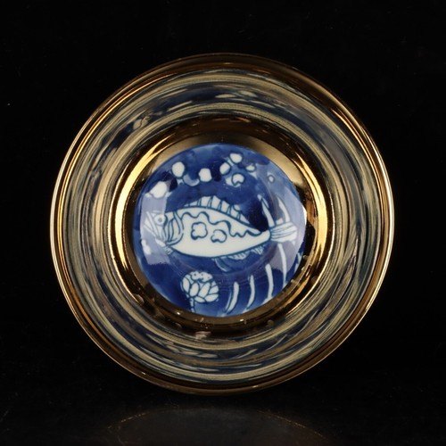 5″ Exquisite china Blue and white porcelain gild bowl painting lotus fish gift - Picture 6 of 7