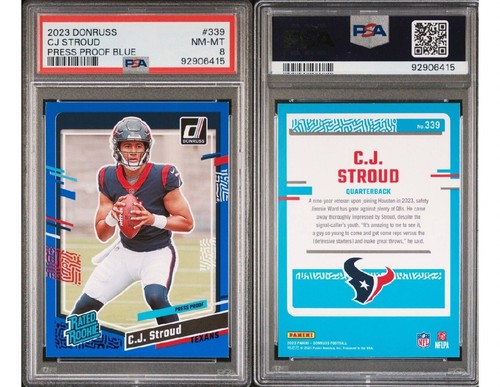 2023 Panini Donruss C.J. CJ Stroud Blue Rated Rookie Press Proof #339 RC PSA 8 - Picture 3 of 4