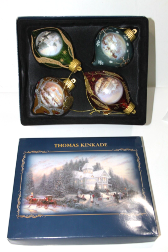 Thomas Kinkade Light Up The Season 4 Christmas Holiday Ornament Luminary Glass