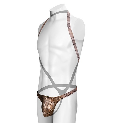 Mens Sexy Leotard Bodysuit Faux Snake Patterned Jumpsuits Freestyle Leotard S-XL - Picture 27 of 52