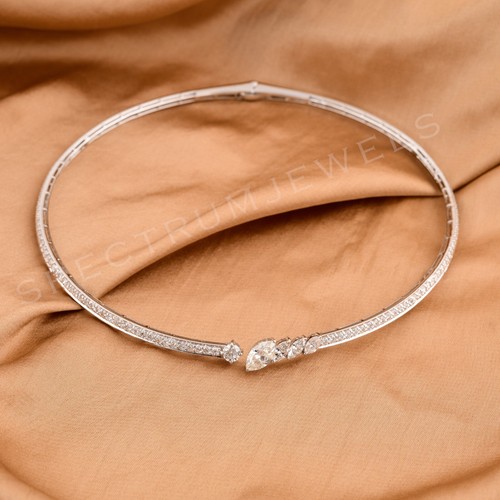 18k White Gold Marquise Lab Grown Diamond Choker Necklace 4.90 Ct Wedding Gift - Picture 5 of 10