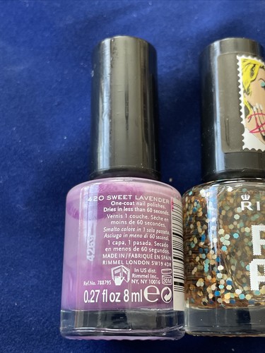Rimmel 60 Seconds ONE COAT Nail Polish 420SweetLavender 823Blindfold, TopCoat A2 - Picture 3 of 3