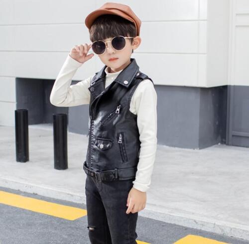 Kids Child PU Leather Vest Boy Girl Sleeveless Motorcycle Jacket Biker Waistcoat - Picture 13 of 15