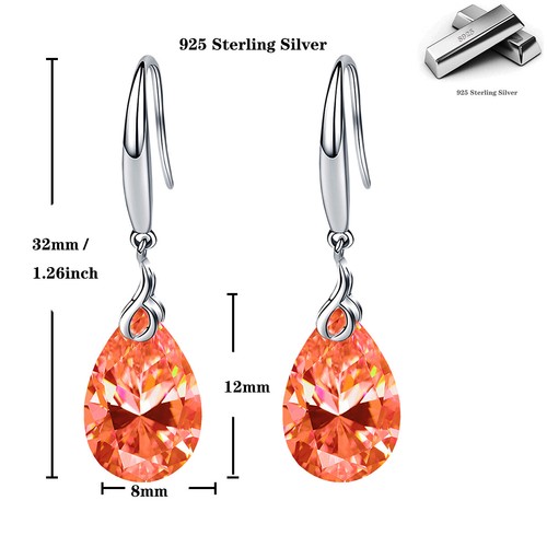 Dangle Earring 925 Silver 13mm Pear Shape Swarovski Element Crystal Drop Earring - Picture 38 of 51