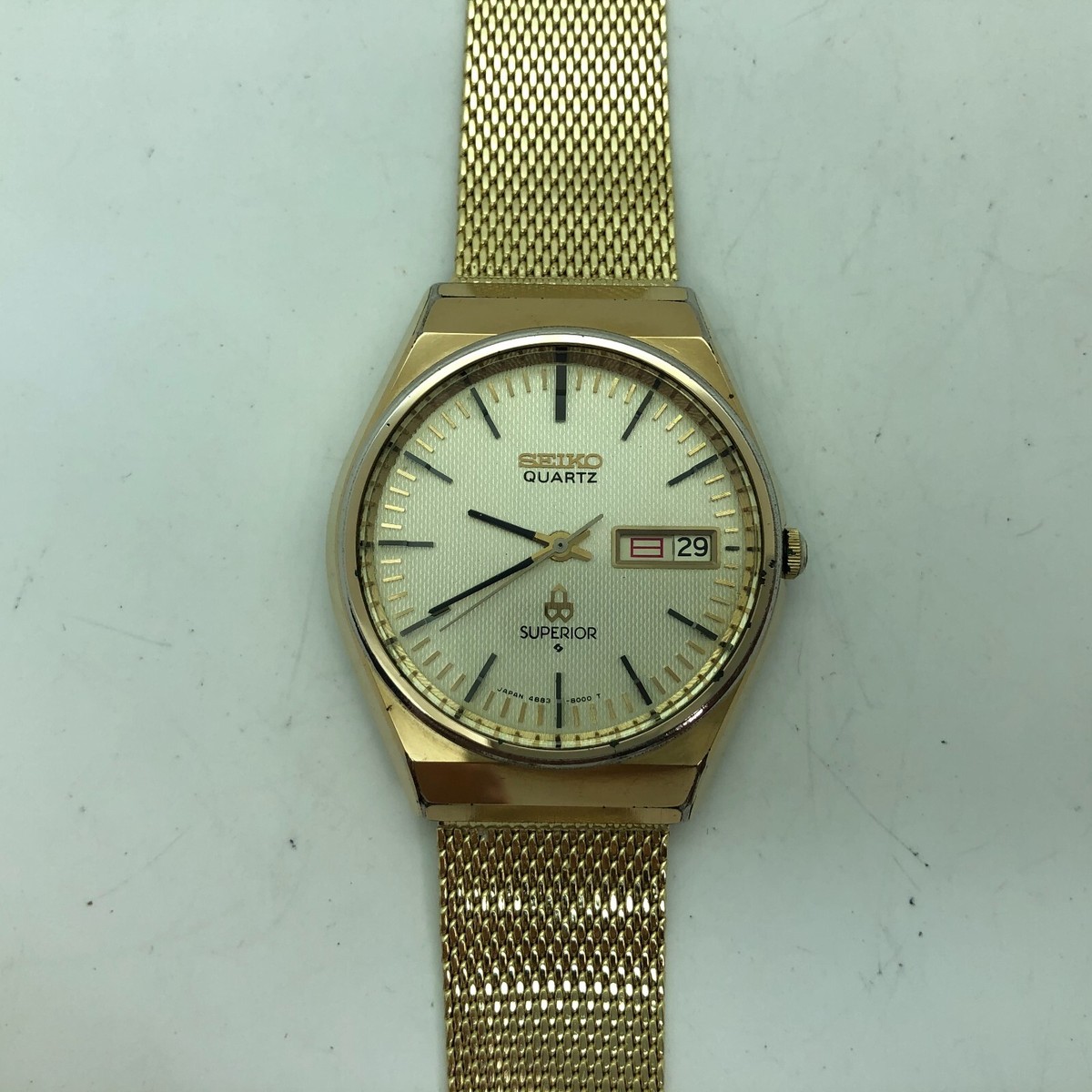 SEIKO SUPERIOR ４８８３８１００ Exc+5] Vintage Seiko Superior 4883-8100 Gold Day/Date Qz