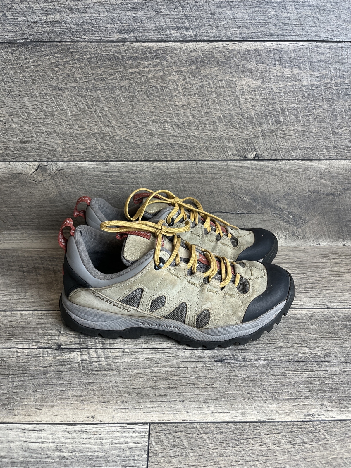 Salomon Contagrip 863490 scarpe da trekking da donna taglia 8 5 beige nere con lacci pelle scamosciata