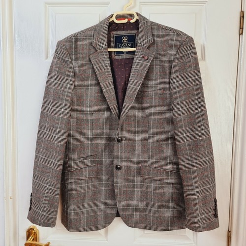 Chaqueta Blazer Para Hombres House of CAVANI Tweed Marrón Beige Pata de Gallo Talla EU50 / UK40 - Imagen 2 de 12