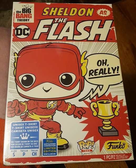 FUNKO POP SHELDON AS THE FLASH T-SHIRT BIG BANG THEORY Size SM SDCC 2019 SEALED | eBay