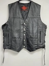 Alpha Cycle Gear Leather Vest Motorcycle XL Riding Biker Carry Pockets