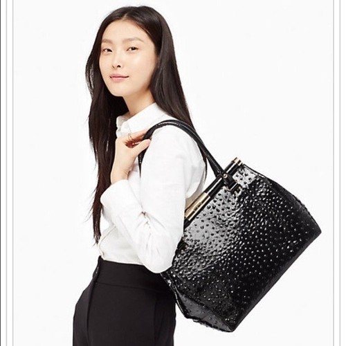 Kate Spade Knightsbridge Constance Leather Satchel BLACK OSTRICH PATENT $698 - Picture 2 of 22