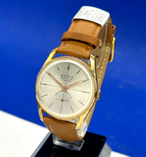Orologio da polso meccanico svizzero antimagnetico Sonic ankre 17 rubis uomo vintage retrò - Foto 2 di 12