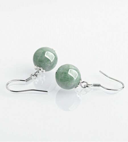 Certified Green Natural A Jade Jadeite 10Mm Beads 925Silver Fashion Earrings - Picture 4 of 8