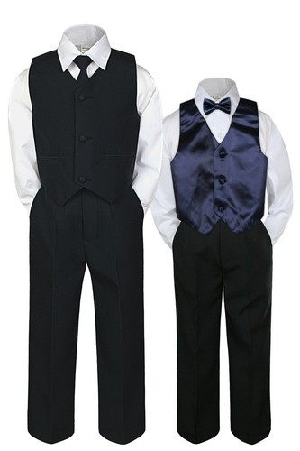 6pc Formal Baby Boy Toddler Black Pants Vest Tie Suit Outfit + Color Vest Set - Picture 31 of 49
