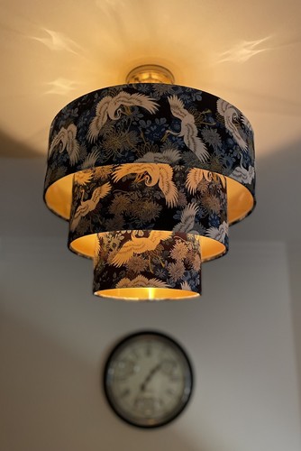 Oriental Crane Ceiling Pendant 3 Tier Cascade Lamp shade Brushed Gold Lining - Picture 9 of 12
