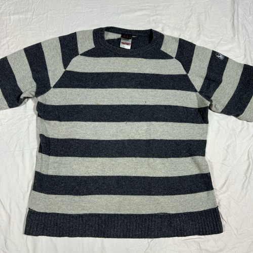 Spyder Sweater Mens Large Crewneck Lambs Wool Striped Gray Green Knit Pullover - Picture 2 of 13