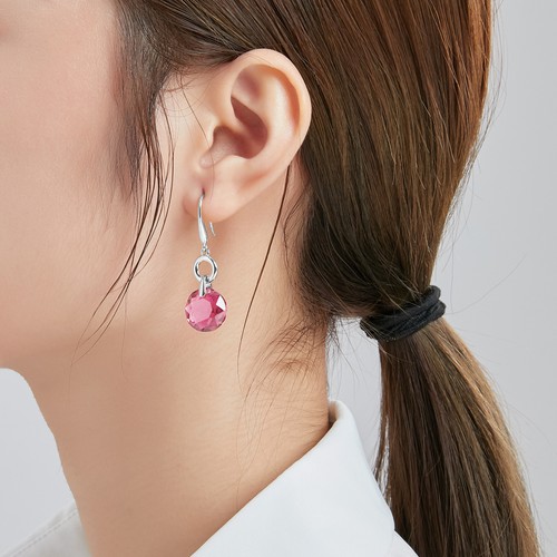 MYJS Bella O Drop Earrings With Rose Crystals Silver Plated - Picture 2 of 2