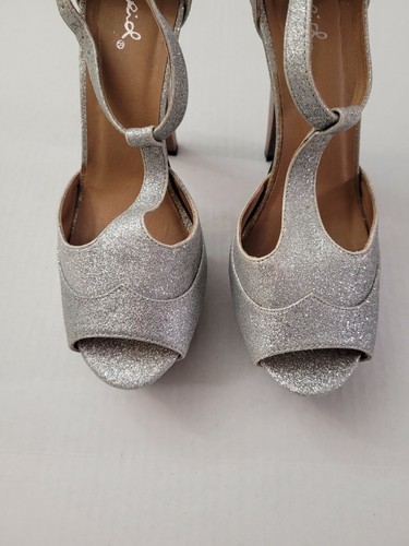  Women Qupid Glitter Open Toe Ankle Strap Platform Stiletto Pump - Picture 3 of 12