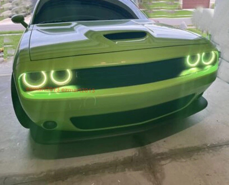 for Dodge Challenger RGB LED halo ring Demon angel eye flash color full DRL lamp - Image 4 of 4
