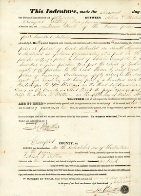 1848 Allen S Britton James Hull Land Deed Genesee Crawford County NY PA Antique