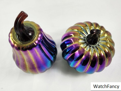 Juego de 2 NUEVAS 2024 Calabazas de Vidrio Iridiscente Oscuro Halloween Target Bullseye - Imagen 2 de 3