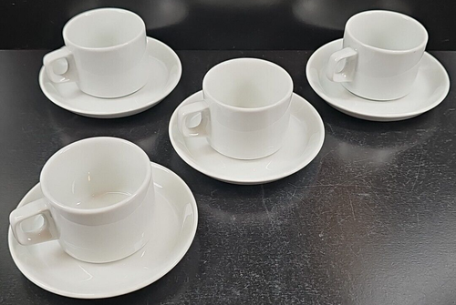 4 Bauscher Weiden White Cup Saucer Set Vintage Restaurant Ware Style Germany Lot - Picture 5 of 24