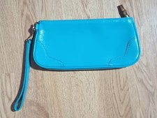 Talbots Teal Blue Patent Leather Wristlet Clutch Wallet Card Slots 9.5"