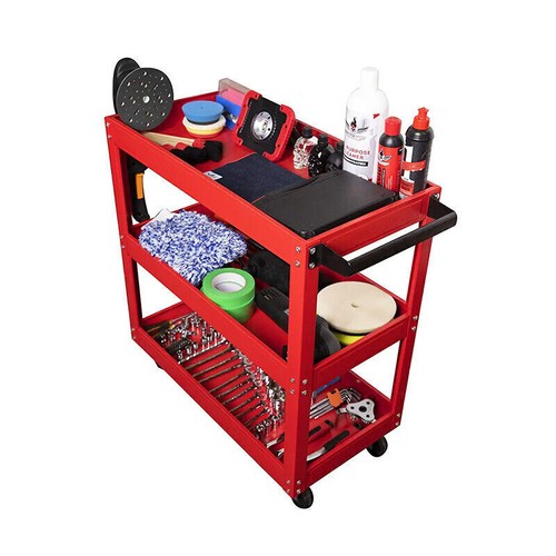 Tool Trolley 3 Tiers Workshop Cart Rolling Steel Part Storage Handyman 150KG Red - Picture 12 of 12