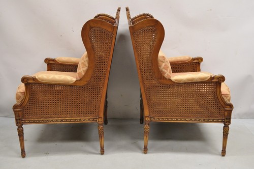 Vintage French Louis XVl Style Carved Walnut Cane Bergere Lounge Chairs - a Pair - Picture 12 of 12