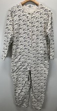 Vtg Lands  End Flannel One Piece Pajamas Sz Small 6 8 Women  s White Pockets USA
