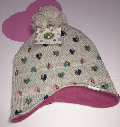 LITTLE ME TODDLER 2-4 HEARTS KNIT LINED BEANIE HAT W/H MITTENS NWT - Picture 5 of 5