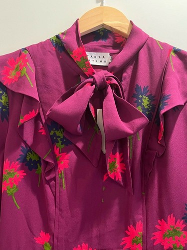 Tanya Taylor Aubree Long Sleeve Tie-Neck Spaced Out Floral Silk Mini Dress NWT - Picture 5 of 9