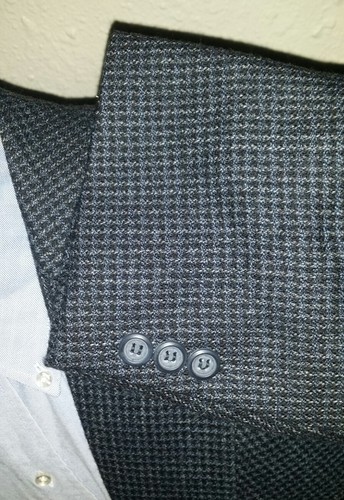 Vintage New 48R Black Blue White Check Tweed WOOL check Blazer Jacket Sport Coat - Picture 3 of 7