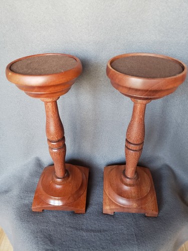Pair 12-inch Mahogany Candlesticks Handmade Holds 3 1/2 inch Pillar Candle - Picture 2 of 7