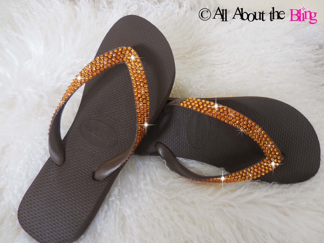 Havaianas Tongs ou WEDGE marron 450-500 Topaze Cristaux Swarovski Superbe Havaianas Tongs ou WEDGE marron 450-500 Topaze Cristaux Swarovski Superbe