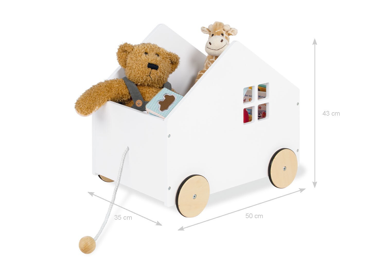 Coffre à jouets bois Hydda style maison avec roulettes multidirectionnelles - 2