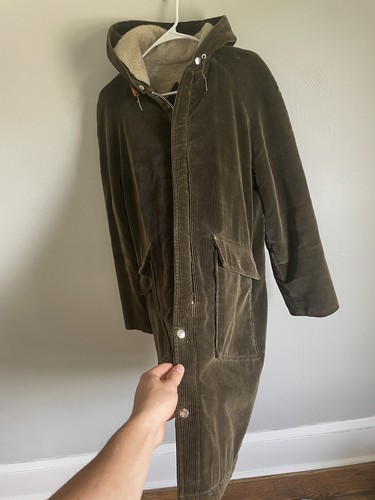 Vintage 60s PETERS corduroy Hooded Trench Coat Faux Fur Lined - Picture 5 of 18