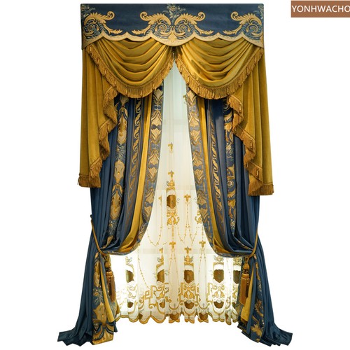 luxury blue embroidery velvet thick cloth blackout curtain valance panel C325* - Picture 11 of 12