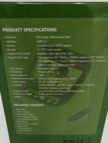 DIGITNOW Digital Film & Slide Scanner Converts 35mm 110 & 126 Super 8 Film & 8mm - Picture 4 of 7