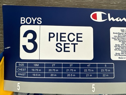 Champion Boys 3 Piece Active Set Size 5 Yellow Black Blue - Picture 6 of 6
