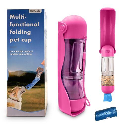 5-in-1 Dog Water Bottle 750mL Food Dispenser Poop Bag Holder Shovel Travel Bowl - Picture 10 of 33