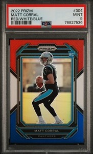2022 Panini Prizm #304 Matt Corral Rookie Card Red/White/Blue - PSA 9 - Panthers